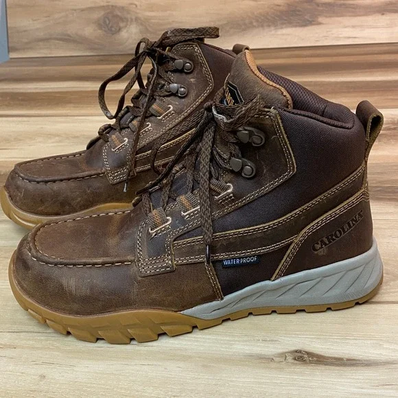 Carolina Waterproof Moc Toe Work Boots Brown Leather EH SR Mens 9.5D CA5593 - Picture 2 of 11